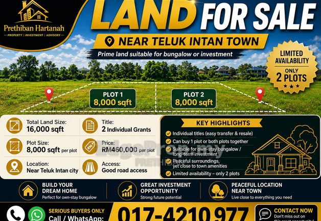 [TELUK INTAN} Residential land for sale near city center