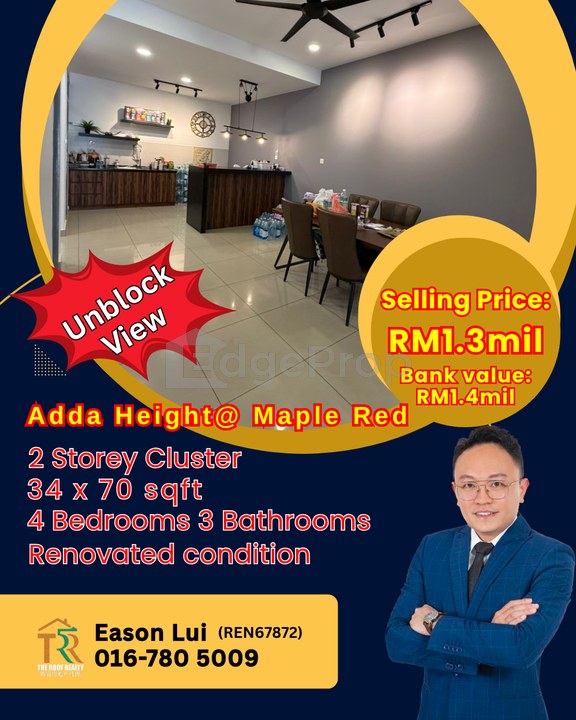 For Sale/ Adda Height@ Maple Red, 5/ 2 Storey Cluster/ renovated/ unblock view , Johor, Johor Bahru
