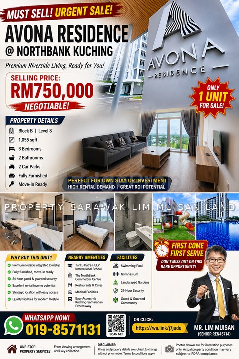 Block B Level 8: Avona Residence at NorthBank in Kuching for Sale, Sarawak, Kuching