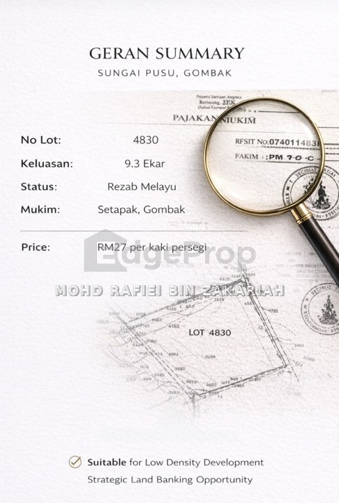 EXCLUSIVE DEVELOPMENT LAND Sungai Pusu, Gombak, Selangor, Gombak