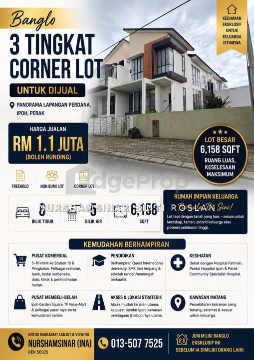 Corner Lot Bungalow for Sale, Perak, Ipoh