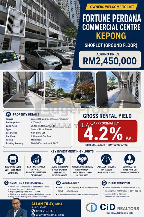 Fortune Perdana Commercial Centre Shoplot (Ground Floor) Kepong , Kuala Lumpur, Kepong
