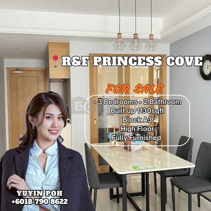 R&F Princess Cove Phase 1 High Floor fully Furnished for Sale, Johor, Johor Bahru