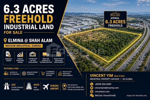 Shah Alam Elmina Freehold Industrial Land For Sale | Medium Industrial Zoning
