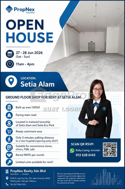 Setia Alam Facing Main Road Ground Floor Shop for Rent , Selangor, Shah Alam
