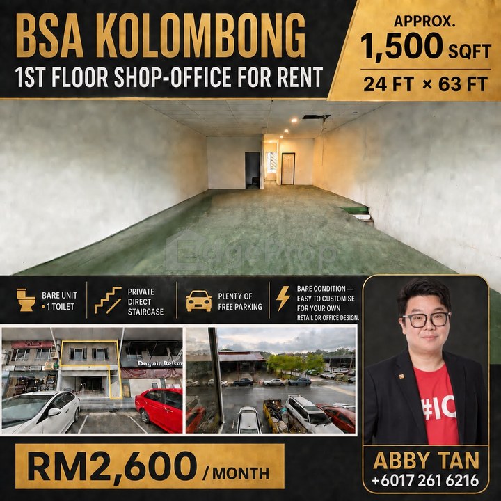 BSA Kolombong – 1st floor Shop-Office Unit For Rent
