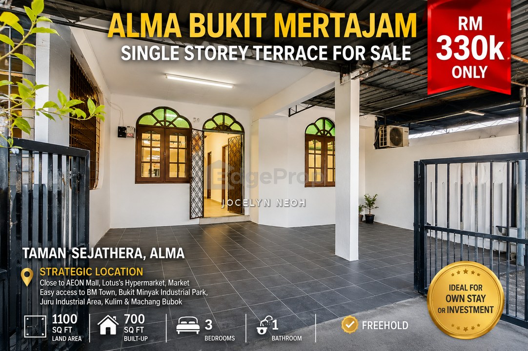 Single Storey Terrace House For Sale Alma Bukit Mertajam Penang | Freehold 1100sqft | RM330k Nego, Penang, Bukit Mertajam