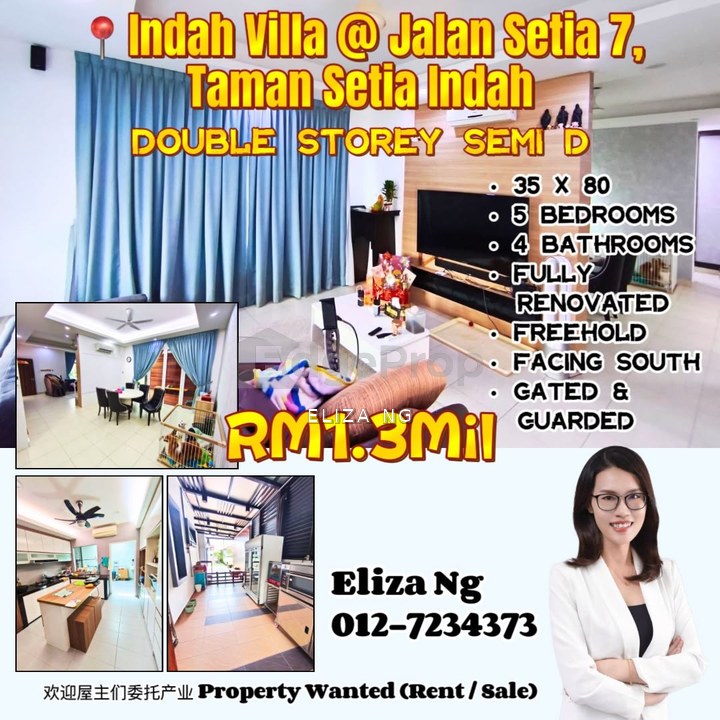 Jalan Setia Indah 7 Indah Villa Renovated Double Storey Semi D for Sale 35*80 , Johor, Johor Bahru