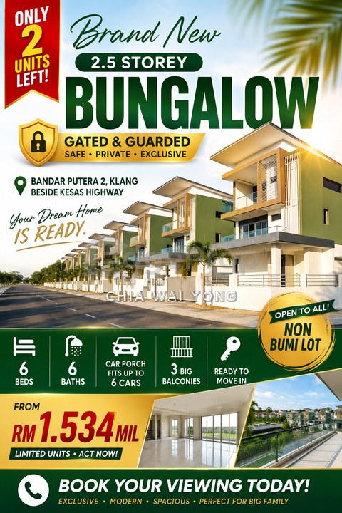 [ Brand New]  2.5 Storey 50x92sf huge Bungalow Bandar Putera Klang Nr Bandar Rimbayu 
