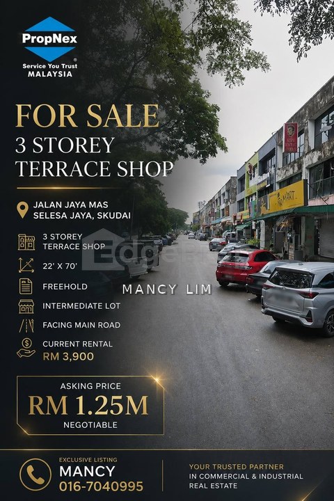 Taman Nusa Jaya Mas Three Storey Shoplot Facing Main Road For Sale